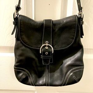 COACH Black Leather Hobo Crossbody Messenger Laptop Purse
